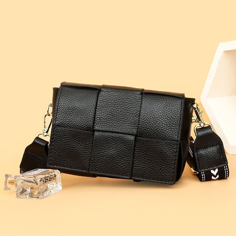 Bag Fashion Woven Leather Shoulder Bag Small Messenger Soft Real Cowhide Handbag