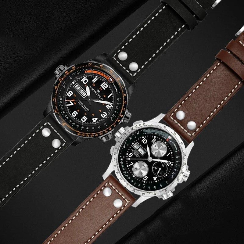 Genuine Leather Watches Straps For Hamilton Khaki Aviation H77755533 H77616533