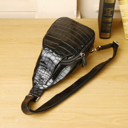 Men's Luxrry Sling Backpack, Crocodile Belly Embossed Crossbody Bag Cowhide