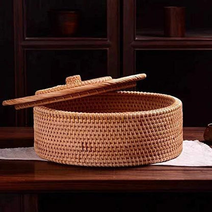 Hand Woven Basket Retro Rattan Storage Boxes with Lids Jewelry Household Items
