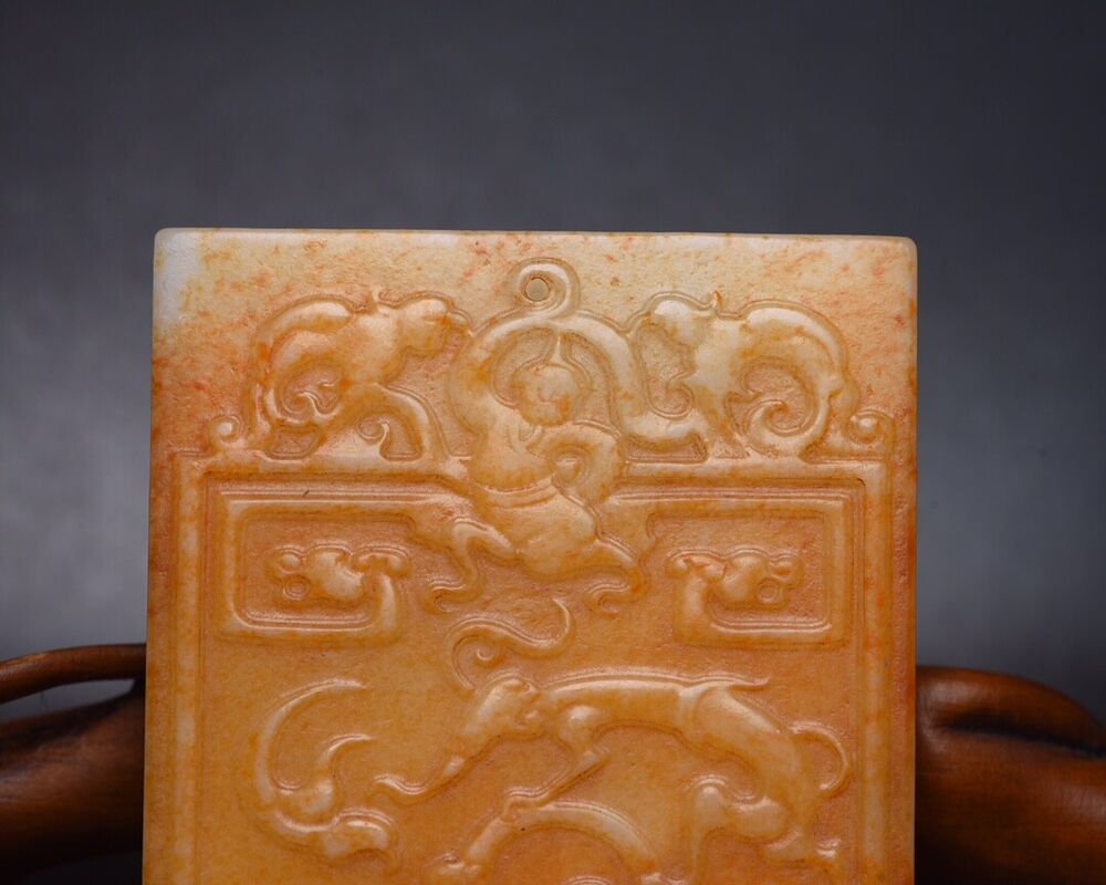 Chinese Old Natural Hetian Jade Carved Exquisite Statue Pendant Jewelry Rare Art