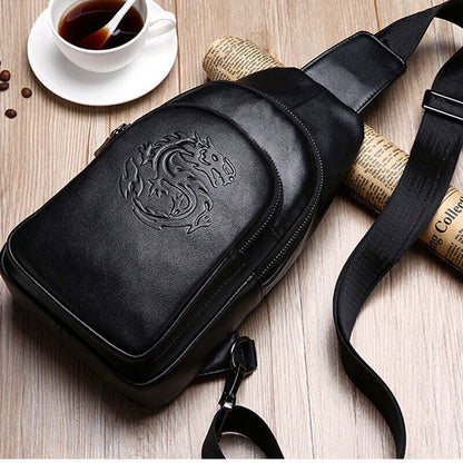 Sling Backpack Men's Genuine Leather Crossbody Chest Bag Sling Shoulder Bag