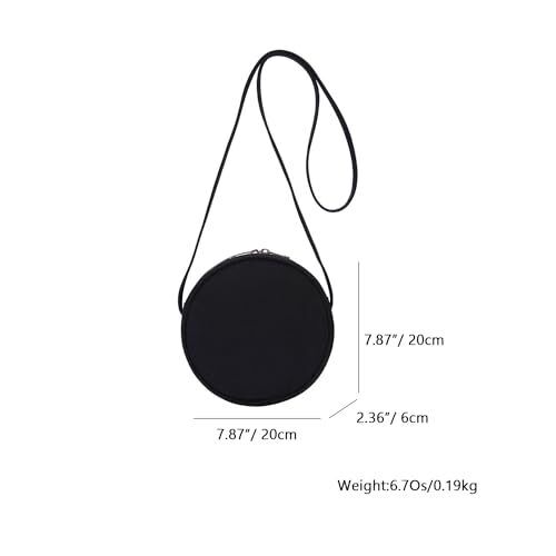 Canvas Small Crossbody Bags for Women Circle 7.87”(L)2.36”(W)7.87”(H), Black