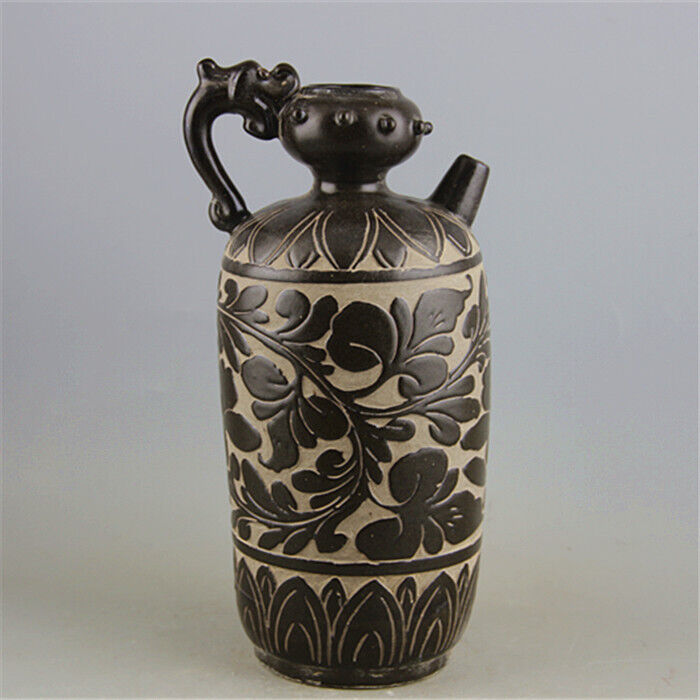 Chinese Song Cizhou Kiln Black Glazed Garlic Straight Pot