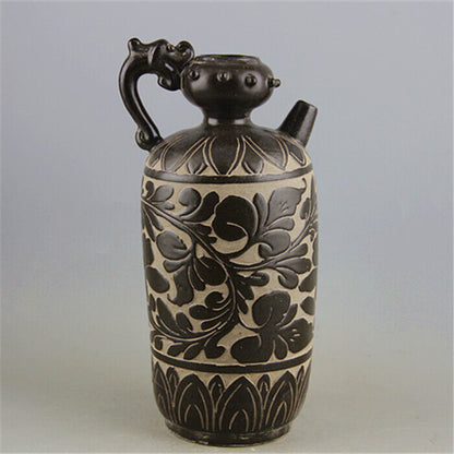 Chinese Song Cizhou Kiln Black Glazed Garlic Straight Pot