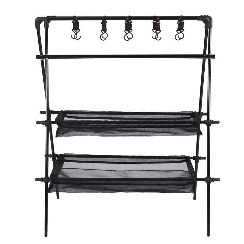 Camping Triangle Shelf Double-Layer Hook Net Bag Outdoor Picnic Hanging Rack