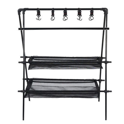 Camping Triangle Shelf Double-Layer Hook Net Bag Outdoor Picnic Hanging Rack