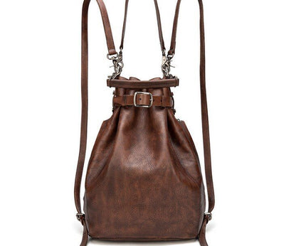 Genuine Leather Cow Skin Vintage Backpack Large Capacity Bucket Bag Handmade Bag