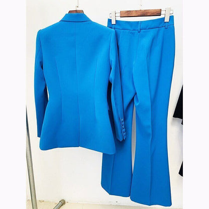 Pantsuits Two Piece Set Office Ladies Women Top + Flared Pants Formal Suit