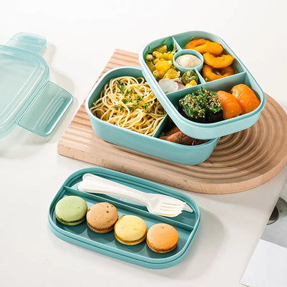 Bento Box 3 Layer Stackable Microwave Lunch Container Cutlery Set 21.5x14.5x10cm