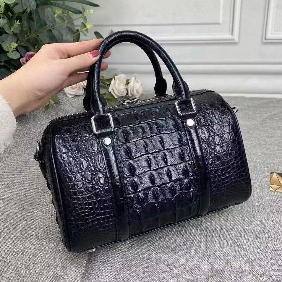 Black Real Crocodile Skin Leather Pillow Bag, Desinger Women's Sling Shouler Bag
