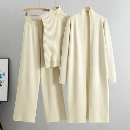 Women Cardigan Tracksuits Pant Set Ladies Sweater Suit Ladies 3 Piece Set