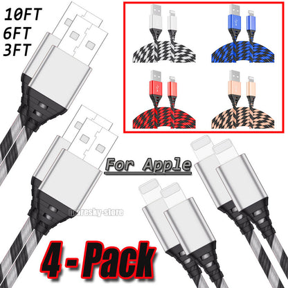 4x Charging Cable 3/6/10ft Data Sync Charge Cord For iPhone 13 Pro Max /13 mini