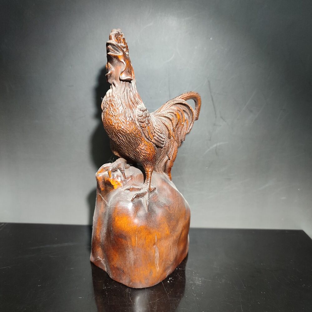 6.3" Wooden Ornament cock rooster statue carving home decor Animal figurines art