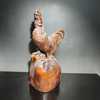 6.3" Wooden Ornament cock rooster statue carving home decor Animal figurines art
