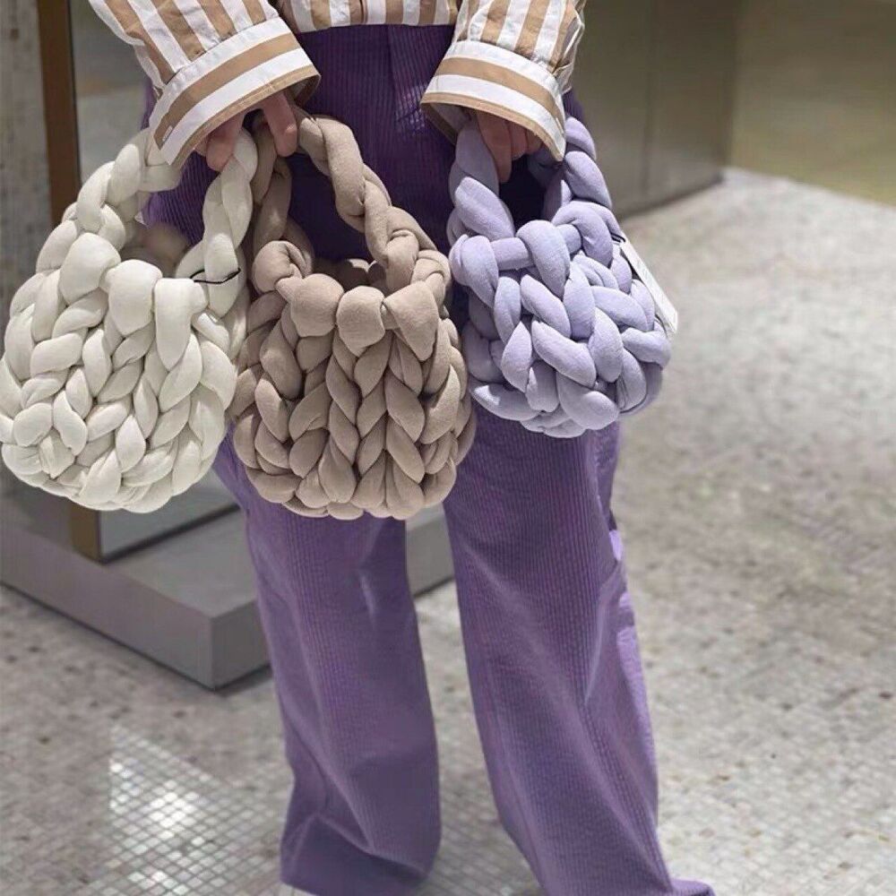 Thick Rope Woven Handbag Crochet Small Tote Bag Knitted Small Purse Cotton Totes
