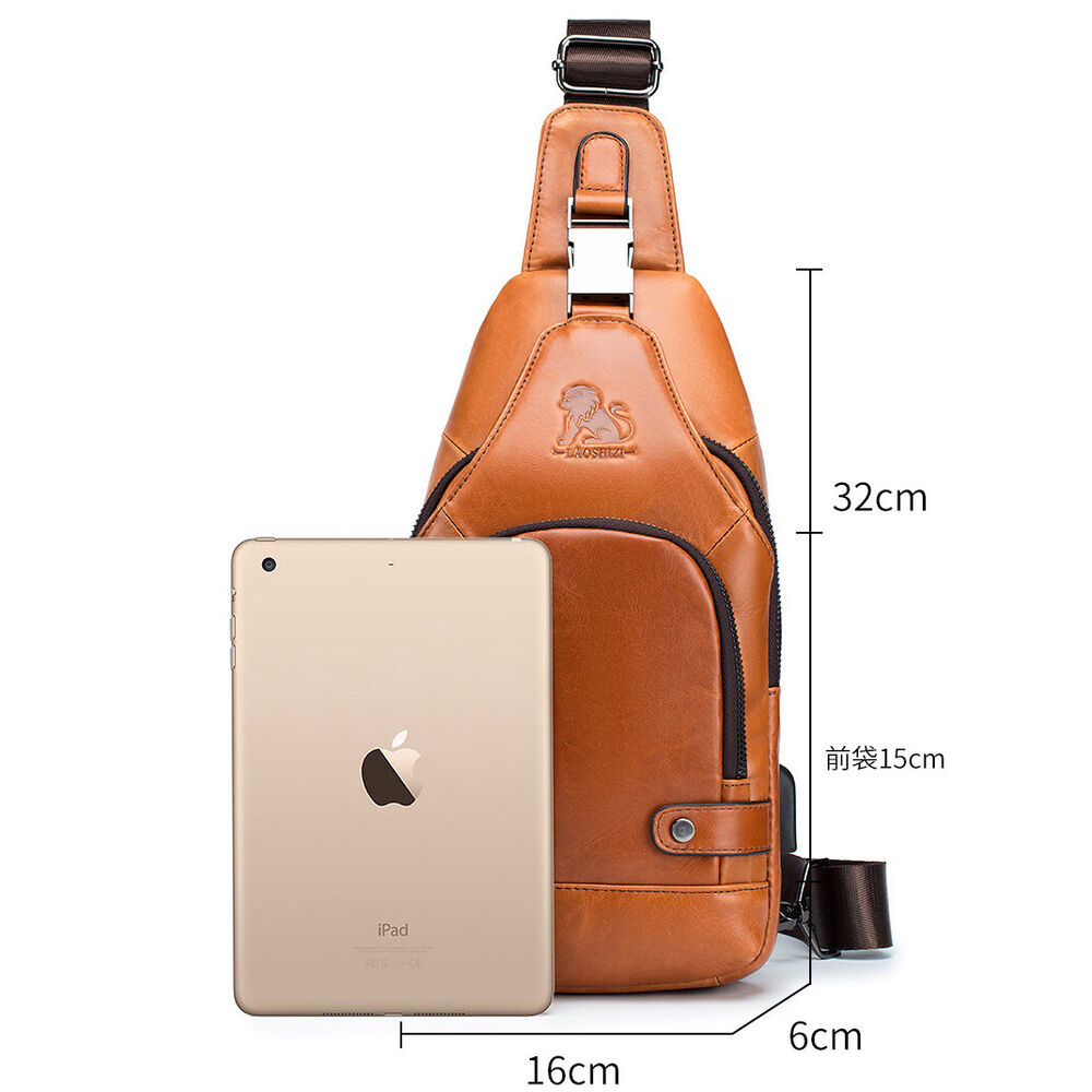 Men's Sling Backpack,100% Genuine Leather Chest bag Crossbody Bag Shoulder Bag