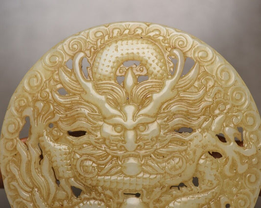 Chinese Vintage Antique Natural Hetian Jade Carved Dragon Statue Collection Rare