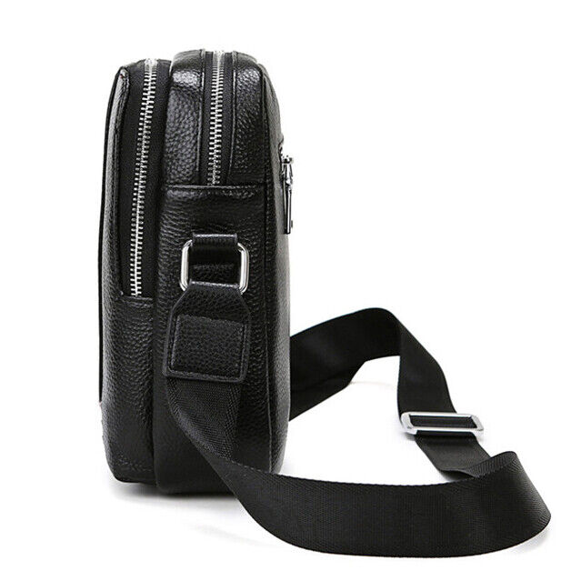 100% Genuine Leather Men's 8" Business Bags Black Sling Shoulder Messenger Bag