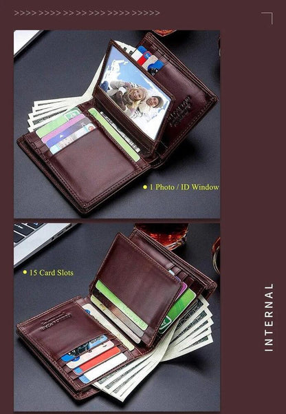 BULLCAPTAIN Mens Wallet Genuine Leather RFID Bifold Large Capacity Card Holder