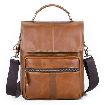 100% Genuine Leather Men's Sling Shoulder/Messenger Bag Double Zipper 8" Handbag