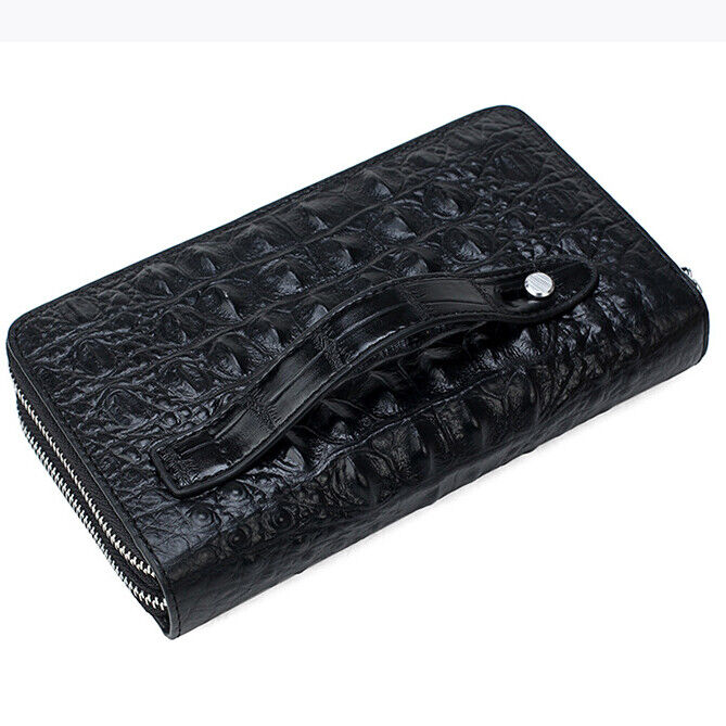 Men's Real Leather Clutch Bag, Double Zipper Long Business Wallets Phone Holder