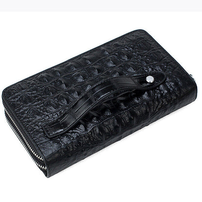 Men's Real Leather Clutch Bag, Double Zipper Long Business Wallets Phone Holder