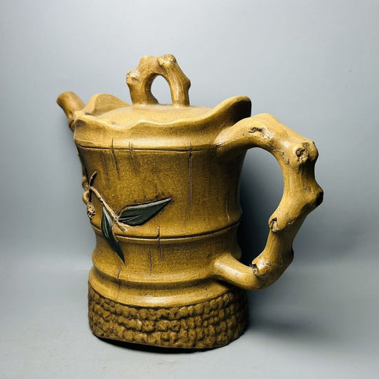 Vintage Chinese Yixing Purple Clay Teapot Zisha Ceremony Ceramic Bamboo Teaware