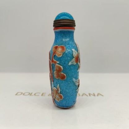 vintage chinese peking glass snuff bottle red carved bird collection snuffbox