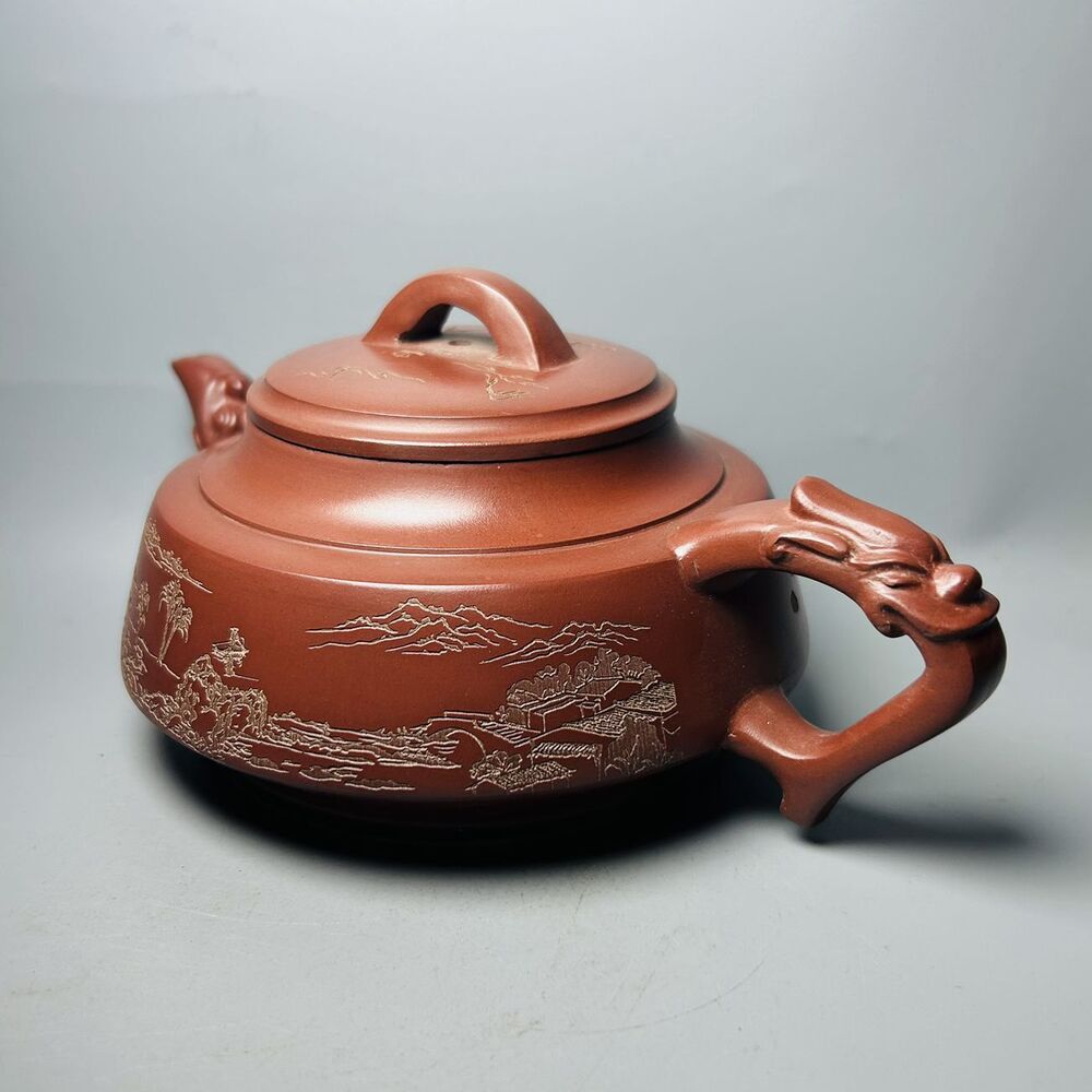 Chinese Yixing Purple Clay Teapot Zisha Ceramic Carving Nice Landscape Teaware