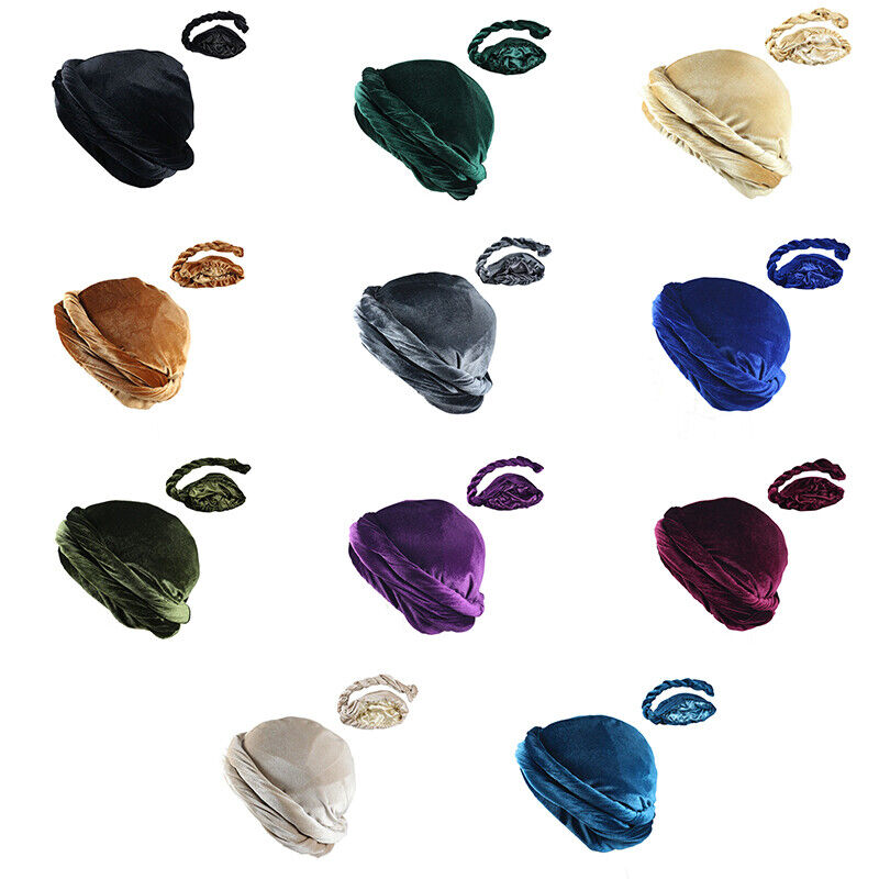 Men Halo Turban Satin Silk Lined Elastic Men Turban Head Wrap Headband Caps