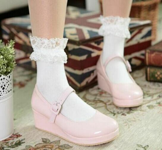 Women's Lolita Buckle Strap Mary Janes Wedge Heels Cute Party Shoes Plus Size