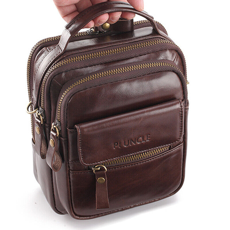 Top Cow Leather Men's Sling Shoulder/Messenger Bag Double Zipper Leather Handbag