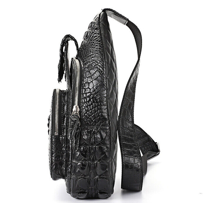 Handcrafted Nile Crocodile Skin Leather Crossbody Chest Bag Men's Sling Backpack