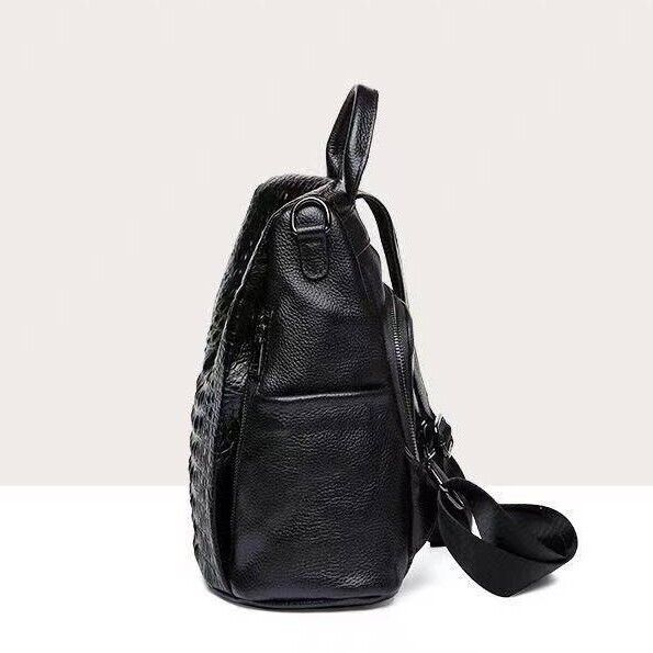 Soft Leather Black Backpack, Desinger Crocodile Print Women's Travel Bag School