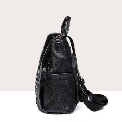 Soft Leather Black Backpack, Desinger Crocodile Print Women's Travel Bag School