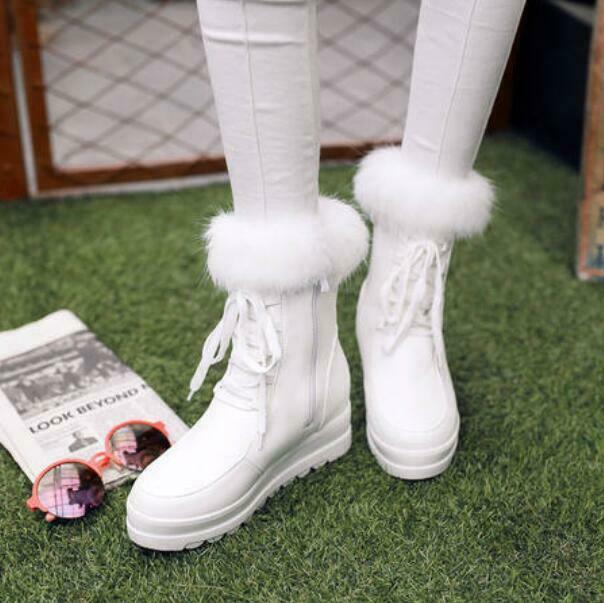 Winter Womens Warm Fur Lace Up High Wedge Inside Platform Ankle Snow Boots Shoes