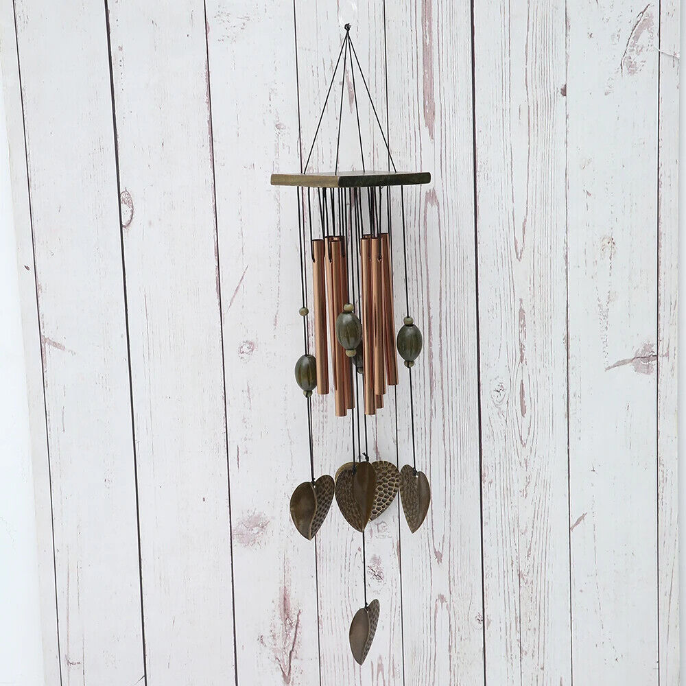 Wind Chimes Metal Hollow Tubes Wooden Pendants Outdoor Heart Sympathy Home Decor