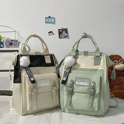 Fashion Backpack Contrast Nylon Bag Soft Handle Student Bag Backpacks 39*15*25CM