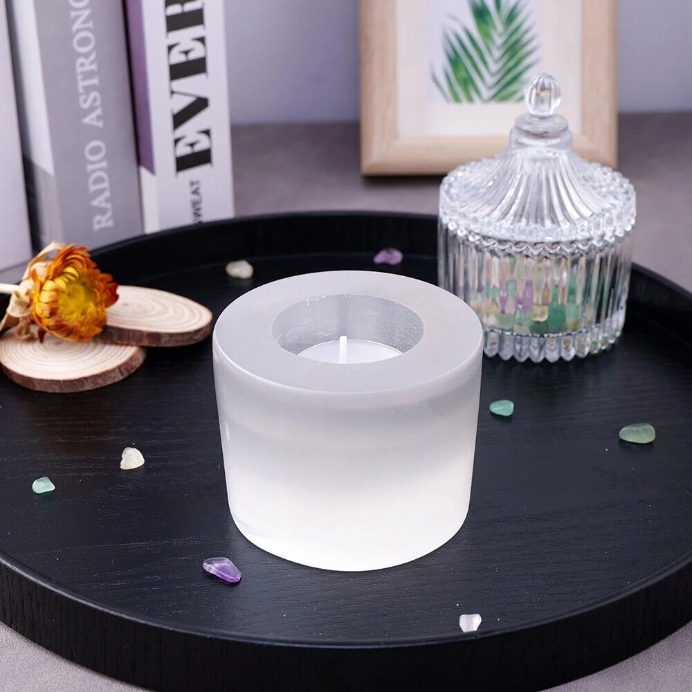 Candle Holder Natural Quartz Selenite Gypsum Carving Stand Healing Crystal 7-8cm