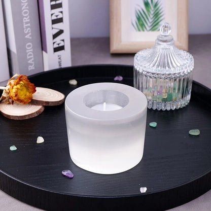 Candle Holder Natural Quartz Selenite Gypsum Carving Stand Healing Crystal 7-8cm