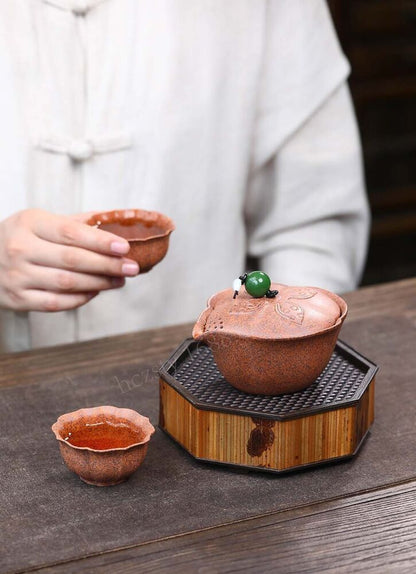 3pcs of set chinese Yixing Handmade Zisha firewood GaiWan tea cup Gongfu tureen