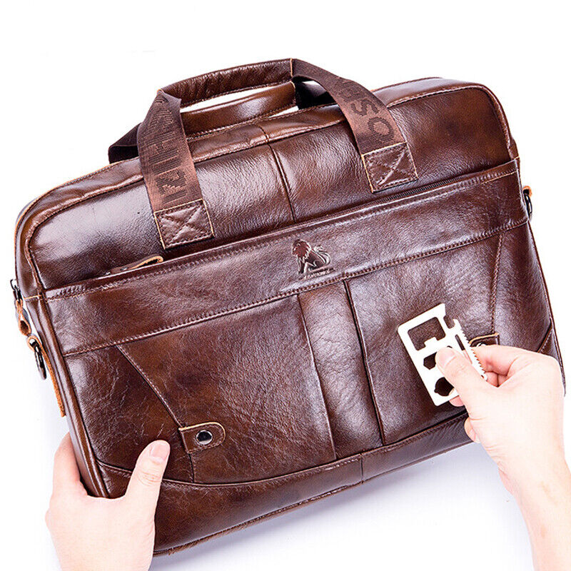 100% Genuine Leather Men's Handbags Shoulder bag 14" Laptop Business Briefcase