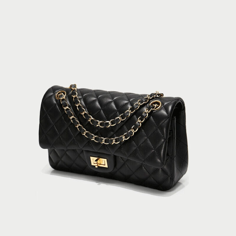 Quilted Sheepskin Leather Chain Purse Small Flap Shoulder Bag Fashion Handbag 25