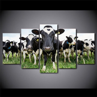 Black and White Milk Cow 5 Piece Canvas Print Wall Art Home Decor Cuadros