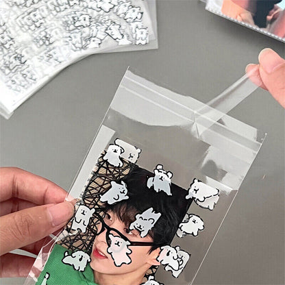 50PCS Transparent Self-adhesive Packing Storage Bag Cute Cartoon Dog Seal Bag