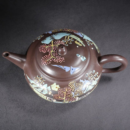 Vintage Chinese Yixing Purple Clay Teapot Zisha Painted Nice Landscape Teaware