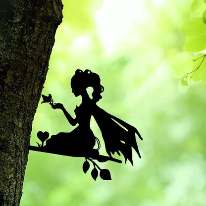 Elf Princess On Branch Steel Silhouette Metal Wall Art Home Garden Yard