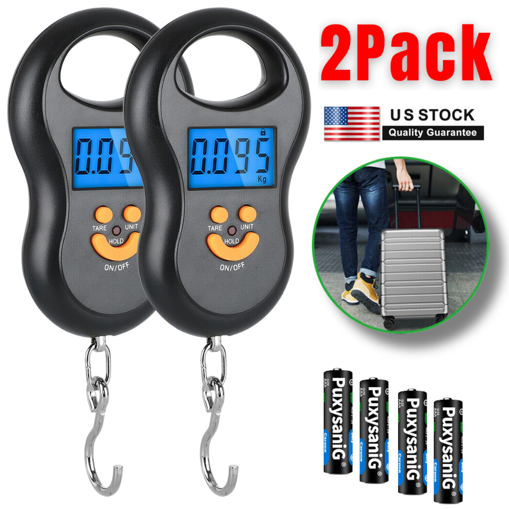 2X Digital LCD Fish Scale Postal Hanging Hook Luggage Weight Mini Portable 110lb