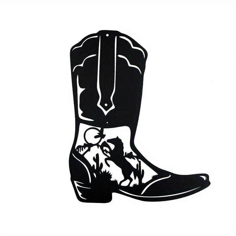 CIFBUY Cowboy Boots Metal Wall Art Cowboy Style Black Metal Art Sign Decor Room